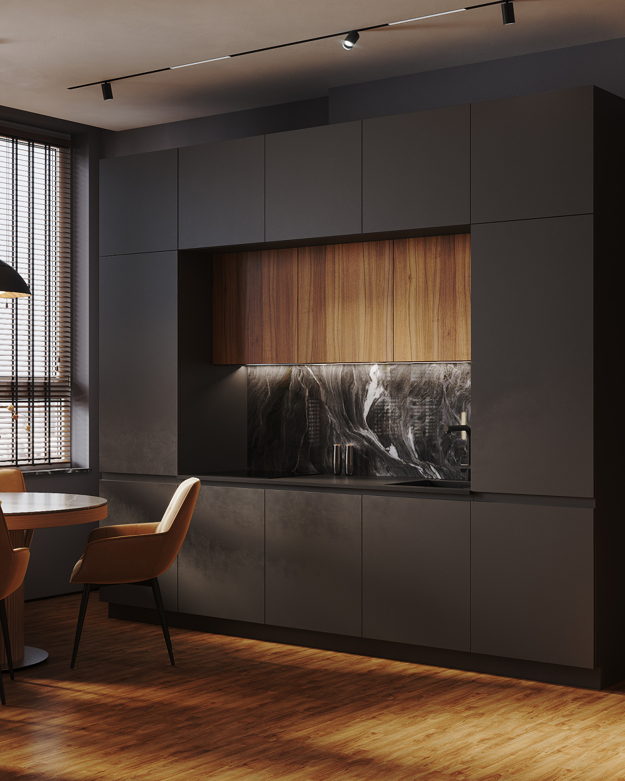 Минималистичная квартира в темных тонах.