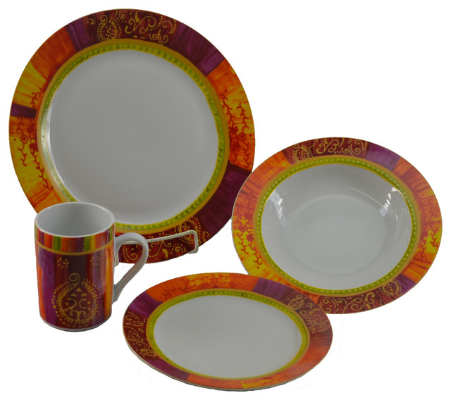 Fine Porcelain 16-Piece Multi Color Harvest Design Dinnerware Gift Set