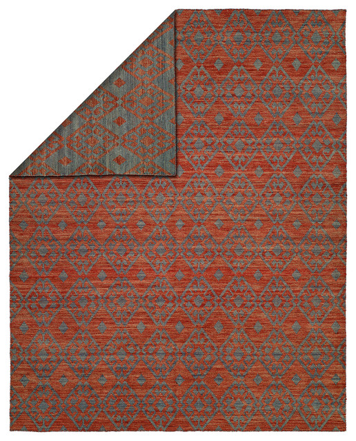 Endura Double-Sided Flatweave Rug, Crimson and Blue, 5'x8'