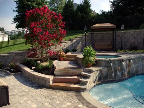 Large backyard stone and custom-shaped natural pool fountain photo in Baltimore