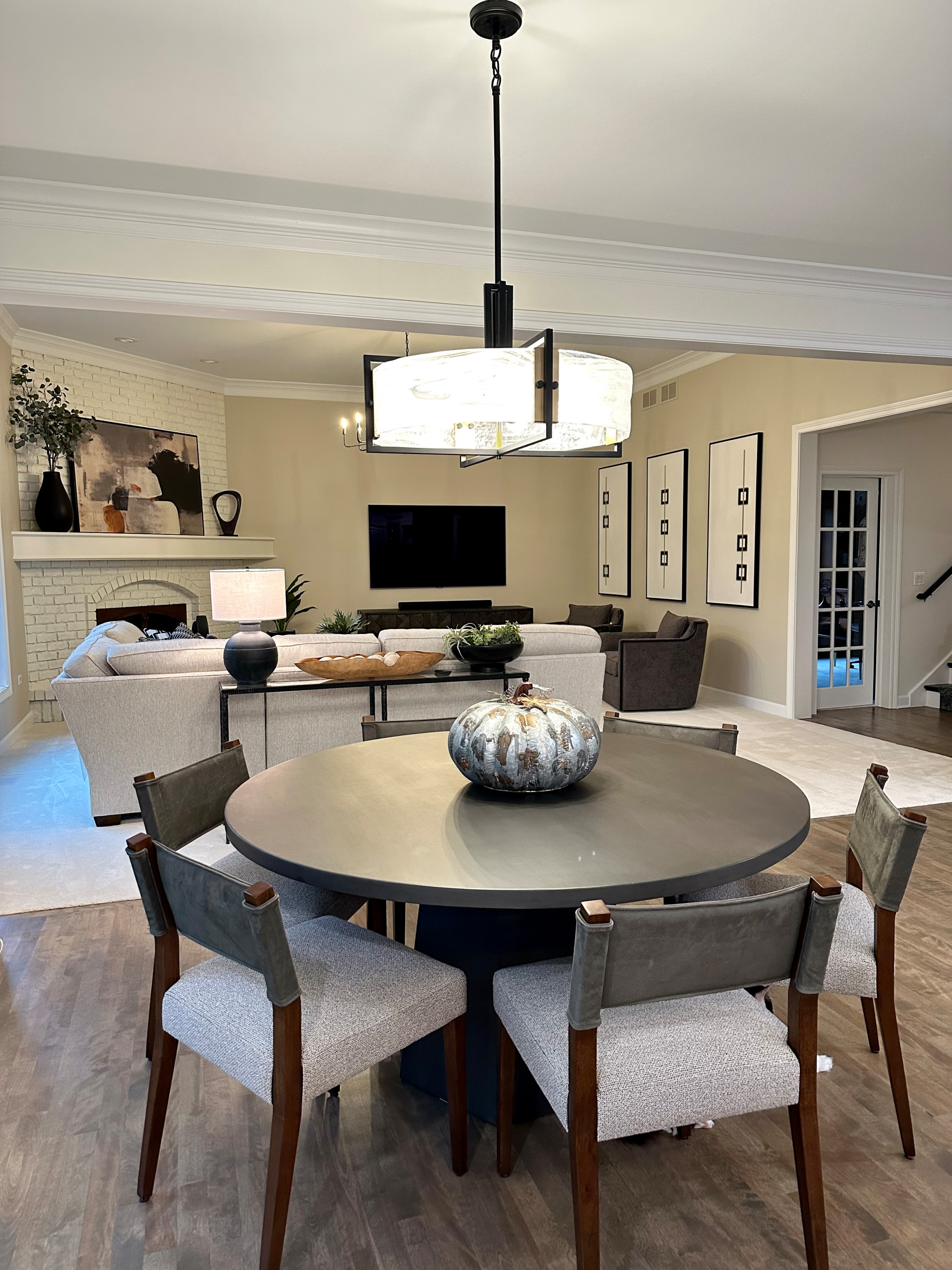 Chic Transitional Kitchen and Living Room