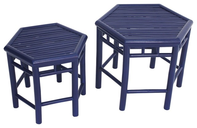 Bamboo End Table - 2 in 1, Royal Blue