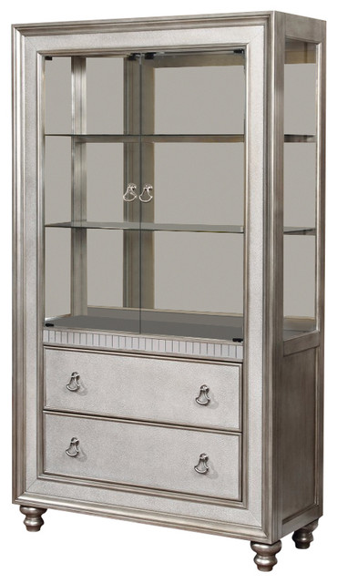 Traditional Style Metal Curio Cabinet Silver Traditional
