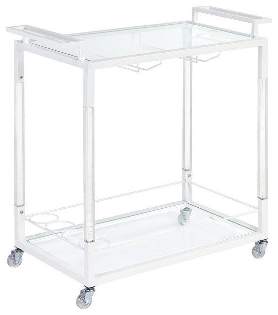 Luca Acrylic w/Glass & Iron Bar Cart in Snow White & Clear