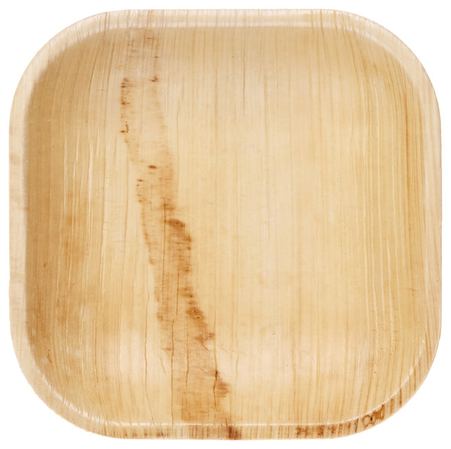 Frondware 5" Palm Leaf Square Disposable Plates, Set of 25 Tropical