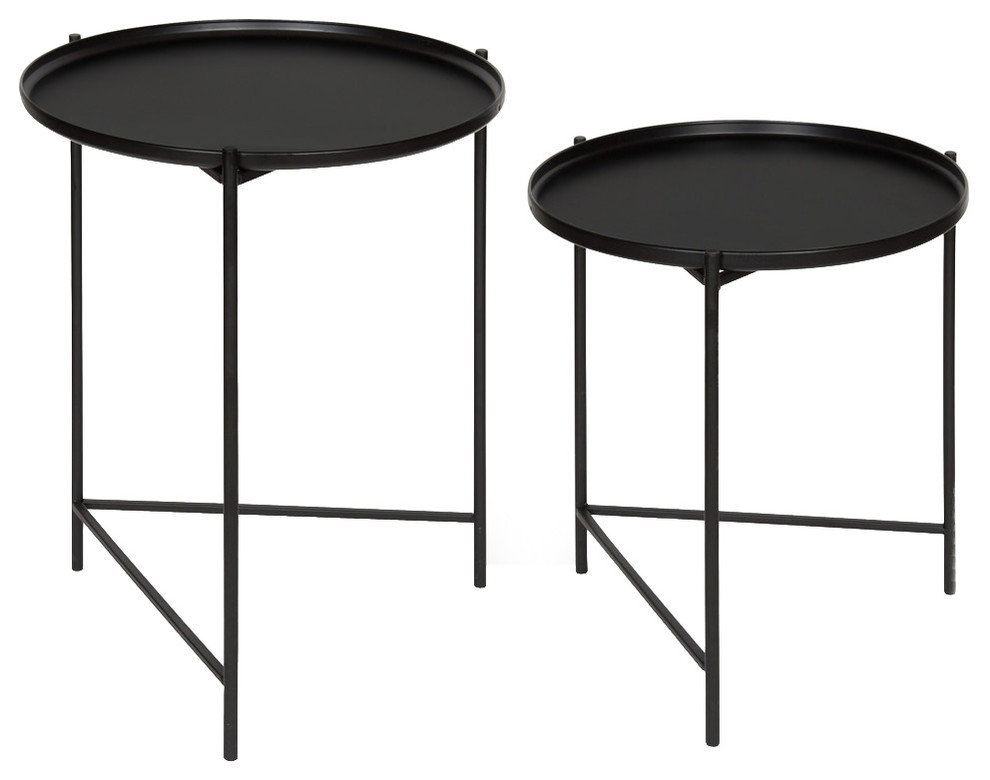 Kate and Laurel 2-Piece Ulani Nested Round Metal End Table Set, Black