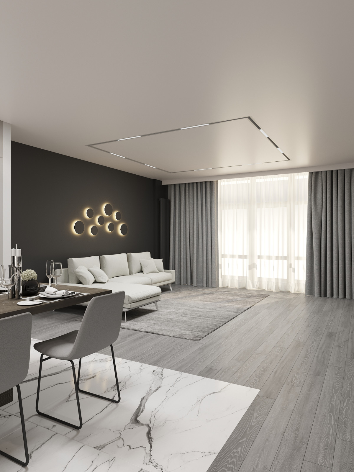 Современная  квартира в серо-белый тонах