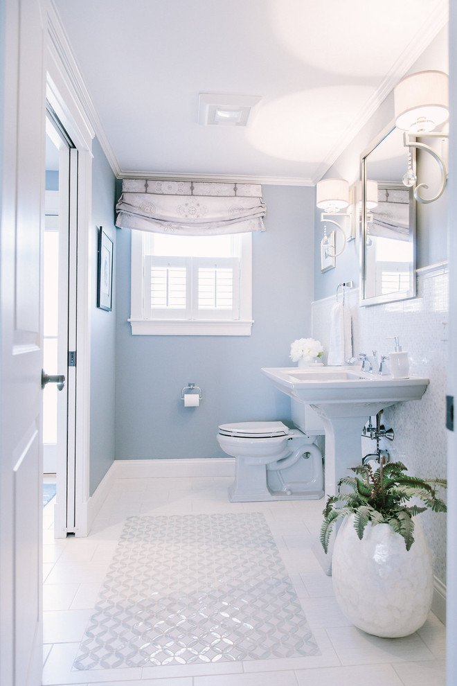 Inspiration for a transitional powder room in Portland Maine.