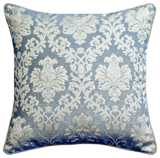 Blue Jacquard Damask, Crystal & Victorian 16"x16" Throw Pillow Cover - Audrey
