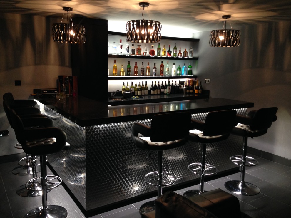 Photo of a contemporary home bar in Kent.
