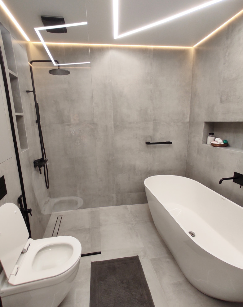 Бетон и металл в ванной комнате