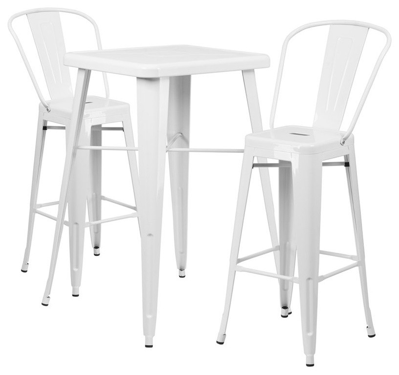 Brimmes 3-Piece Table Set Square 23.75'' White With 2 Stools With Backs