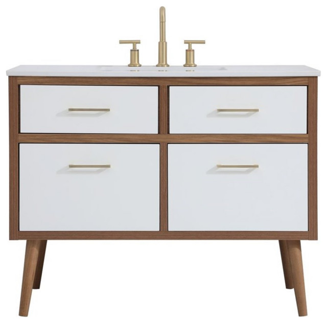 Elegant Decor Boise 42" Engineered Stone Steel Bathroom Vanity in White