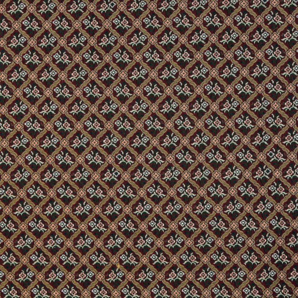 Red Blue And Gold Floral Diamond Tapestry Upholstery Fabric By The Yard