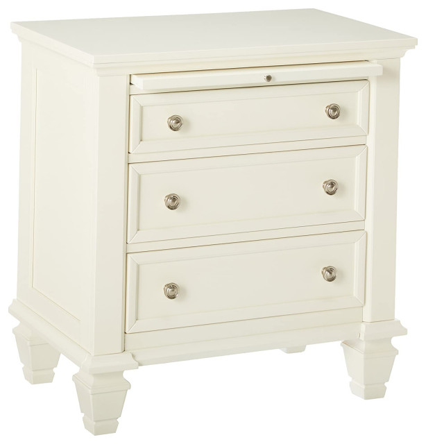 Coastal Nightstand, 3 Storage Drawers and Slide Out Tray With Metal