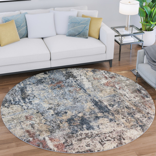 Billings Contemporary Abstract Area Rug, 5' Round Contemporary Area