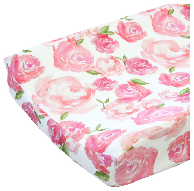 Changing Pad Cover, Harlow's Watercolor Rose Contemporary Changing