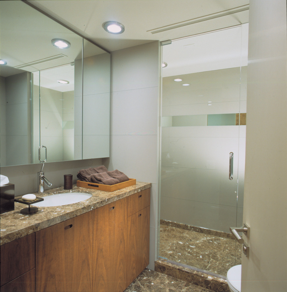 Photo of a contemporary bathroom in Chicago with an undermount sink.