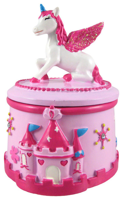 Pink Princess Castle and Unicorn Trinket Box