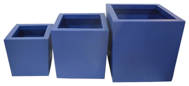 Set of 3 Modern 16, 20, and 24" Blue Metal Planters
