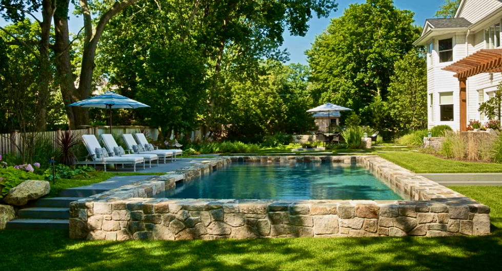 This is an example of an eclectic pool in New York.