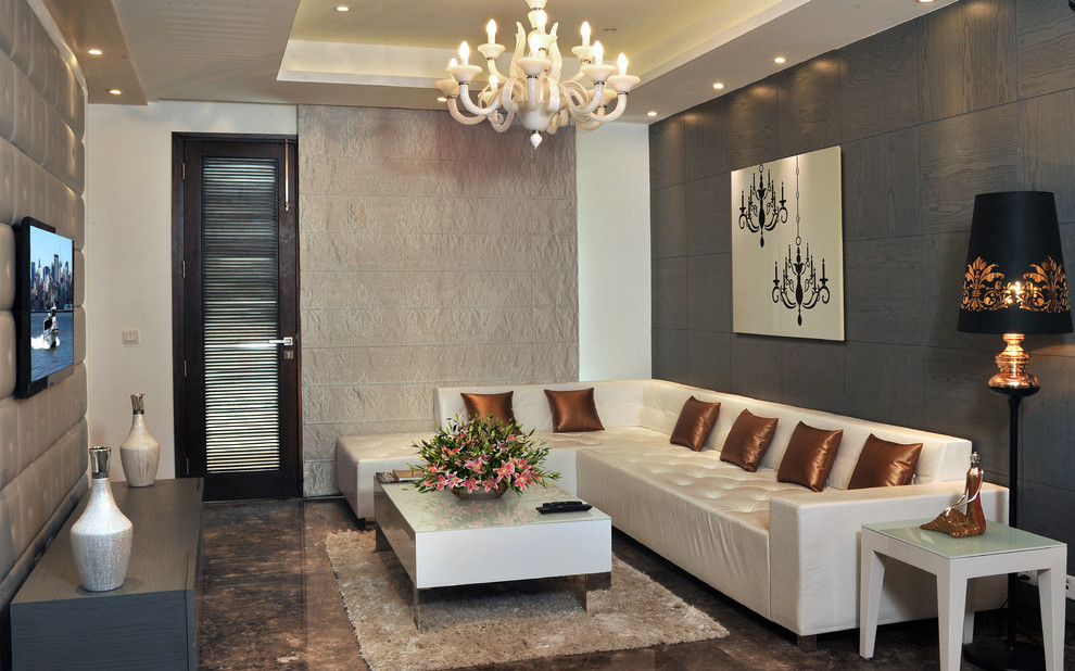 Photo of a contemporary living room in Delhi.