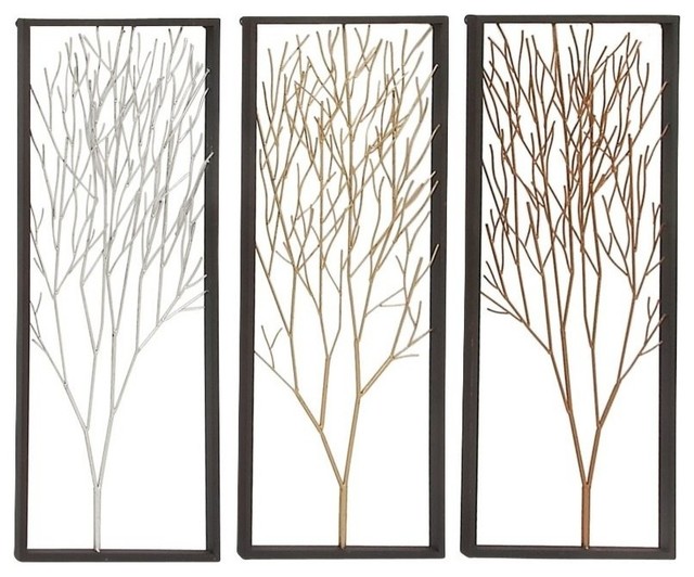 Set of 3 Black Metal Modern Floral Wall Decor, 12" x 32", S/3 13"W, 32