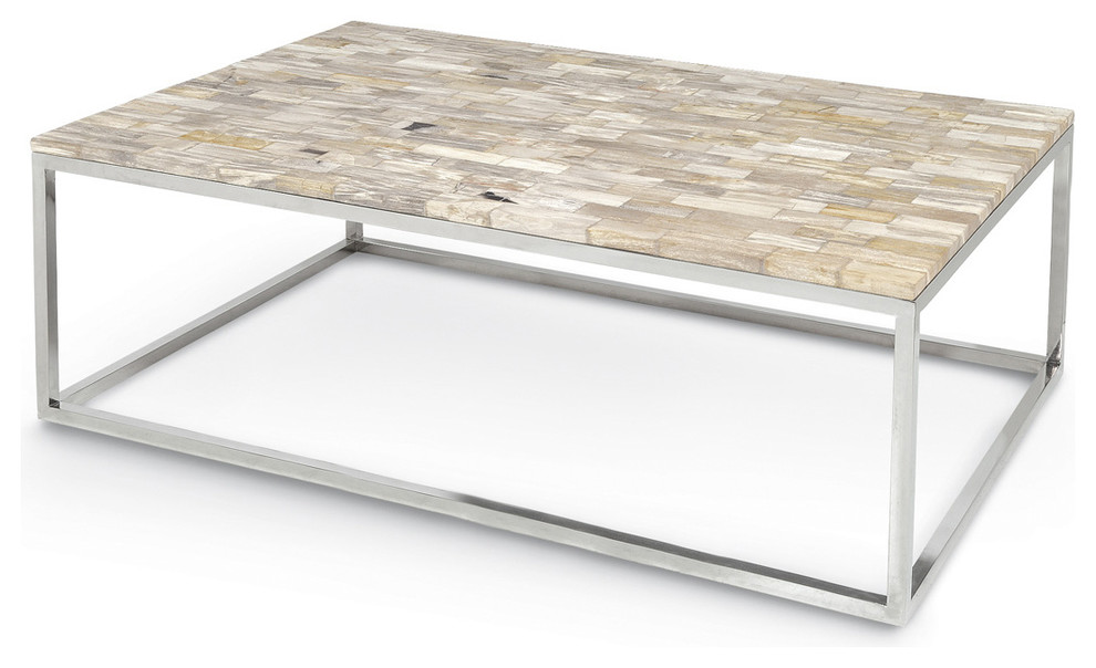 Palecek Mosaic Industrial Petrified Wood Rectangular Coffee Table - 55 Inch