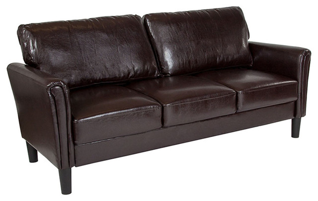 Offex Contemporary Upholstered Sofa With Loose Back Cushions Brown Leather