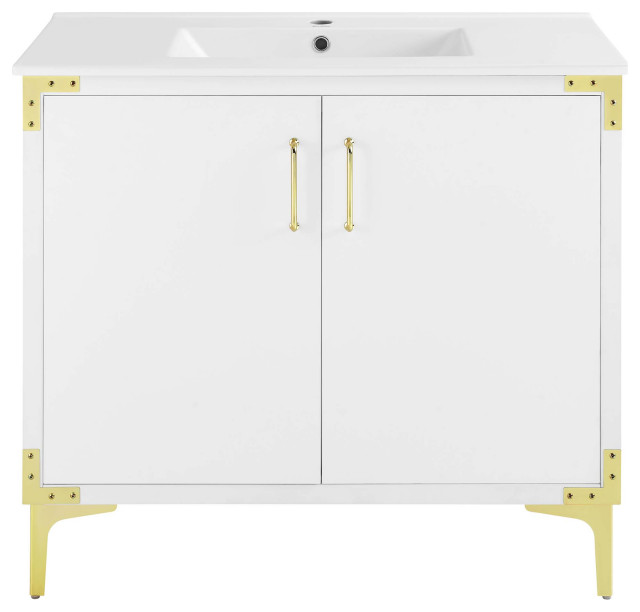 Voltaire 36" Single, Bathroom Vanity, White With Gold Hardware ...