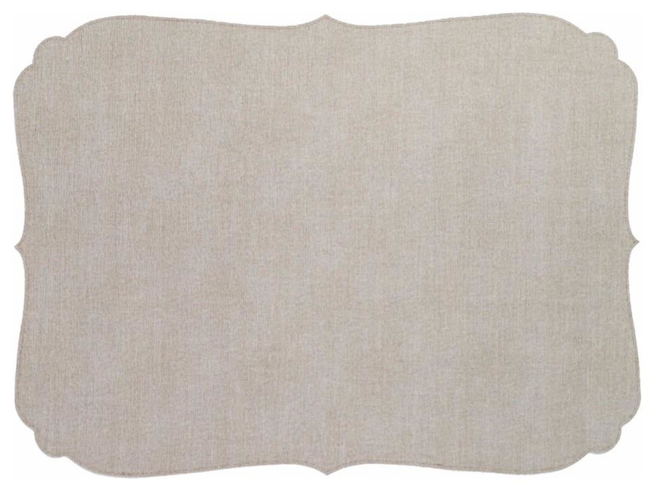 Curly Scalloped Rectangle Vinyl Placemats, Oatmeal, Set of 4