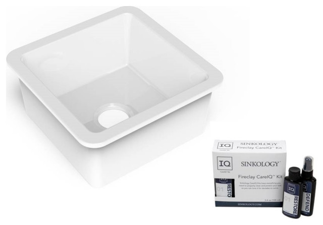 Eden Undermount Fireclay 18.1" Bowl Bar Prep Sink, Crisp White, Care IQ Kit