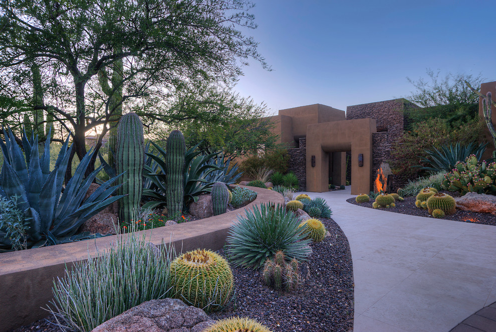 Inspiration for a large and desert look front yard partial sun garden in Phoenix with gravel.