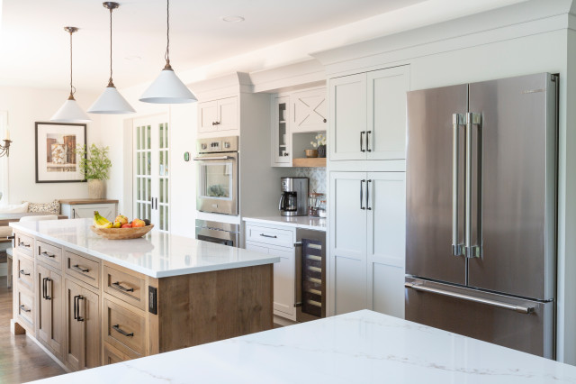 Transitional Walnut and Maple Kitchen Cabinets - Decora