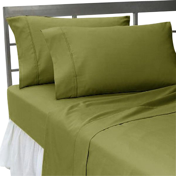 600TC Solid Moss Queen Flat Sheet and 2 Pillowcases
