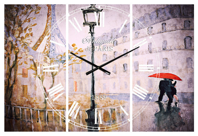 Love in Paris V Traditional 3 Panels Metal Clock