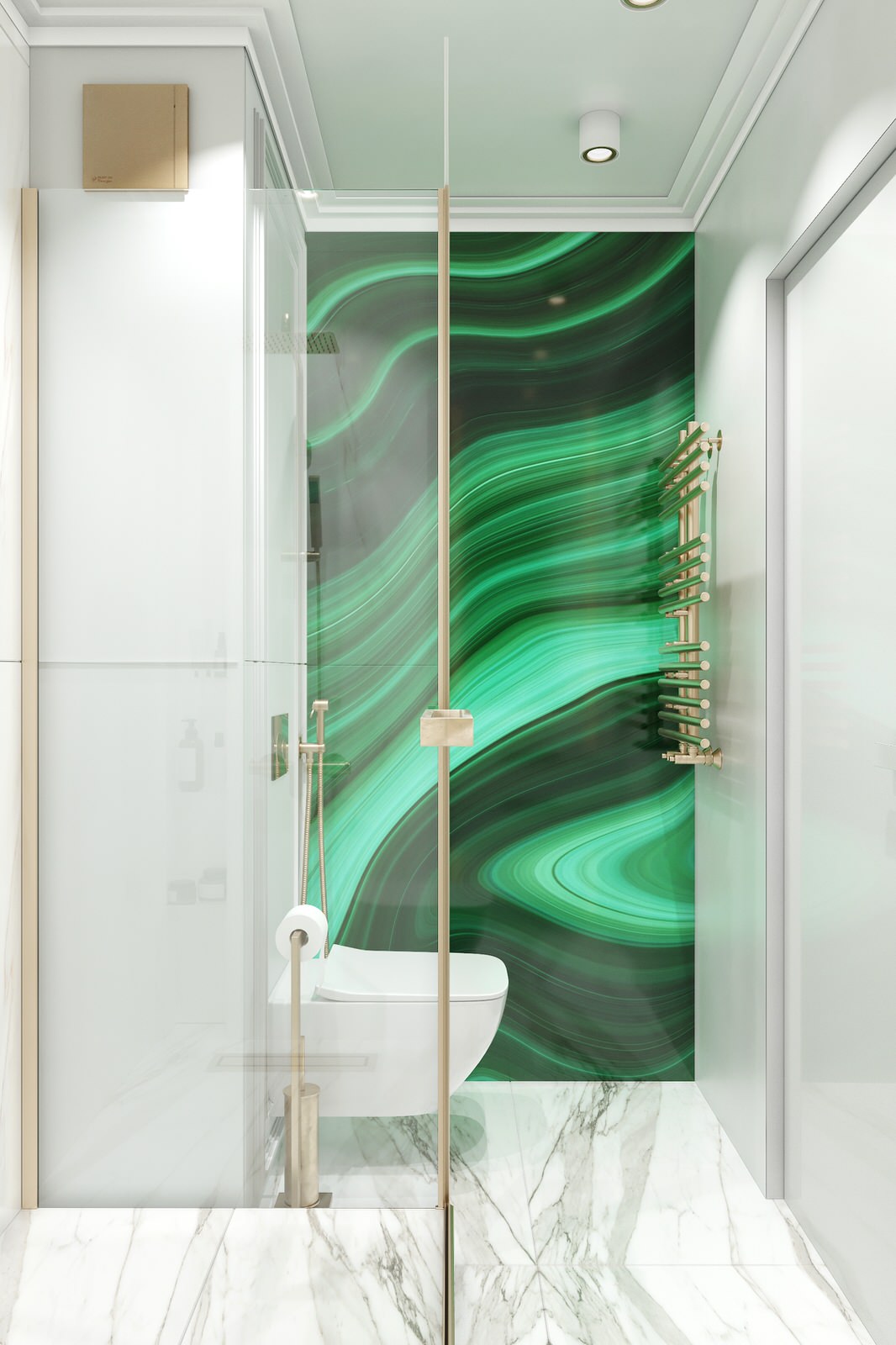 Изысканная ванная комната. Зеленый + золото