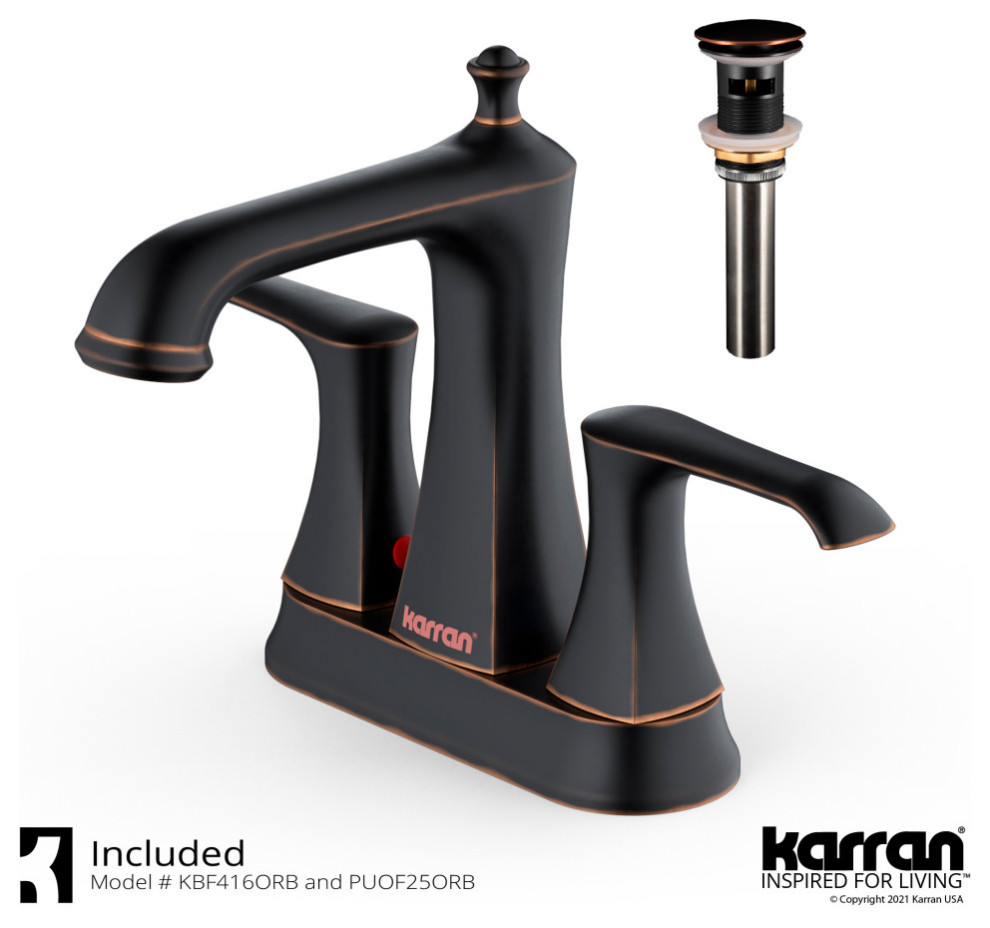 Karran 2-Hole 2-Handle Bathroom Faucet With Pop-Up Drain, Oil Rubbed Bronze