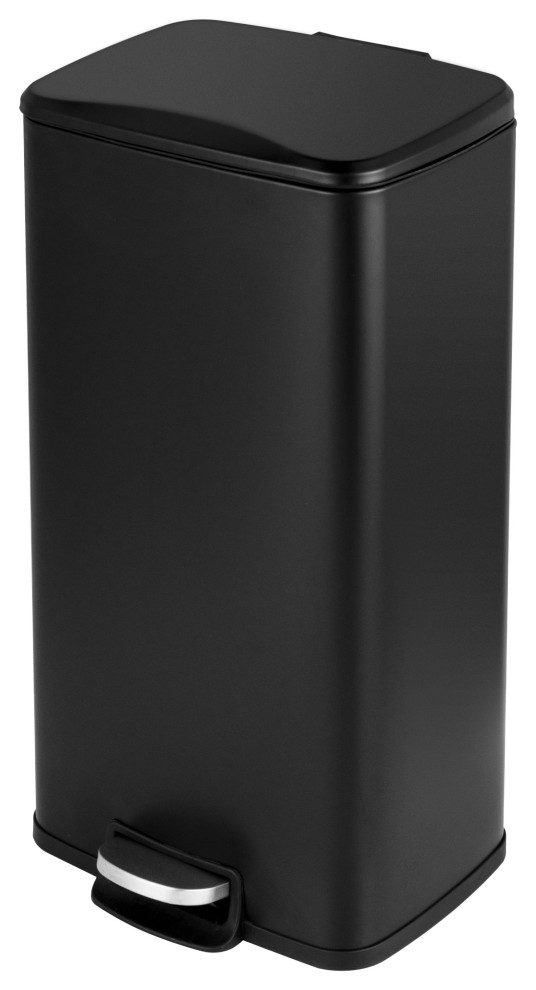 8 Gal./30 l Rectangular Matt Black stepon Trash Can Contemporary
