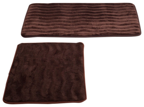 Lavish Home 2 Piece Memory Foam Shag Bath Mat Chocolate