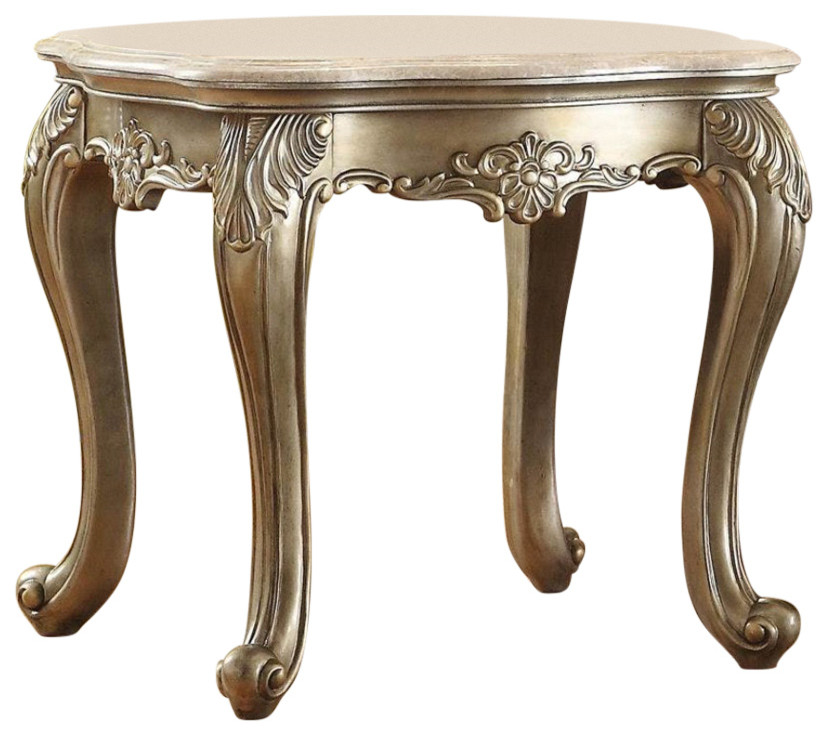 Wooden End Table With Marble Top, Gold Victorian Side Tables And