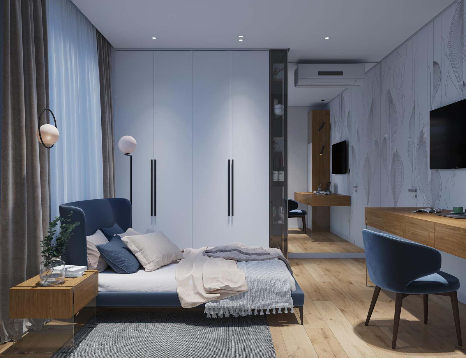 Современный стиль с синими акцентами в дизайне интерьера квартиры в ЖК "Цивилиза