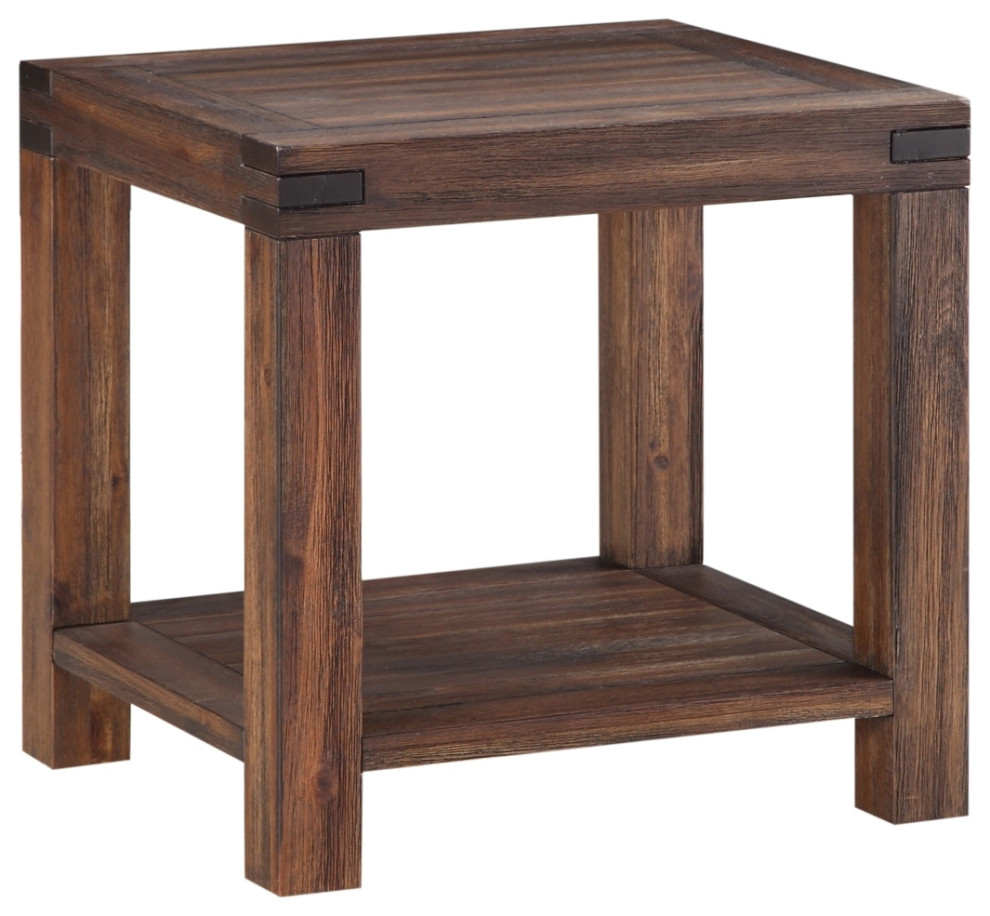 Acacia Wood End Table With Exposed Mortise And Tenon Corner Joints