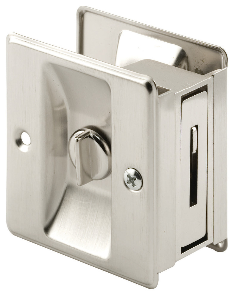 Prime-Line N 7239 Pocket Door Privacy Lock With Pull, Satin Nickel
