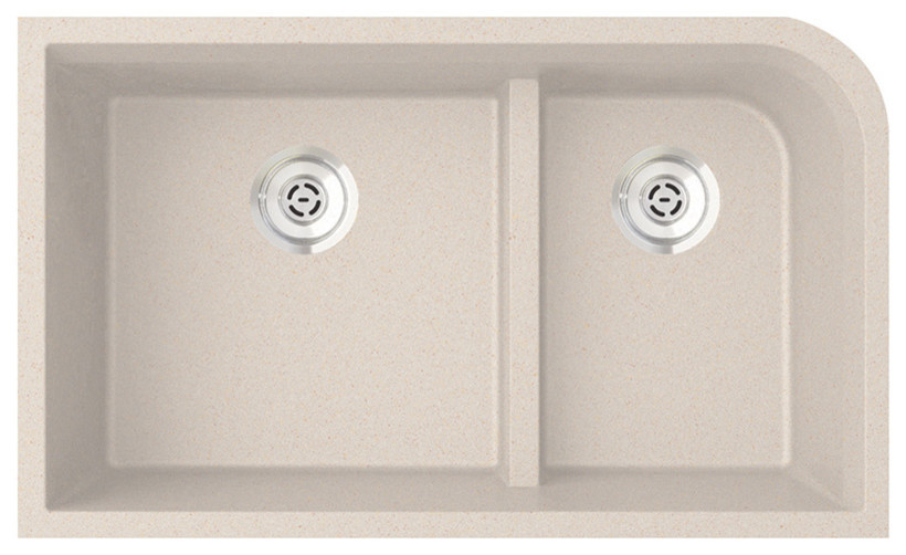 Swan Granite Low Divide Double Bowl Undermount Kitchen Sink 32"x21" Contemporary Kitchen