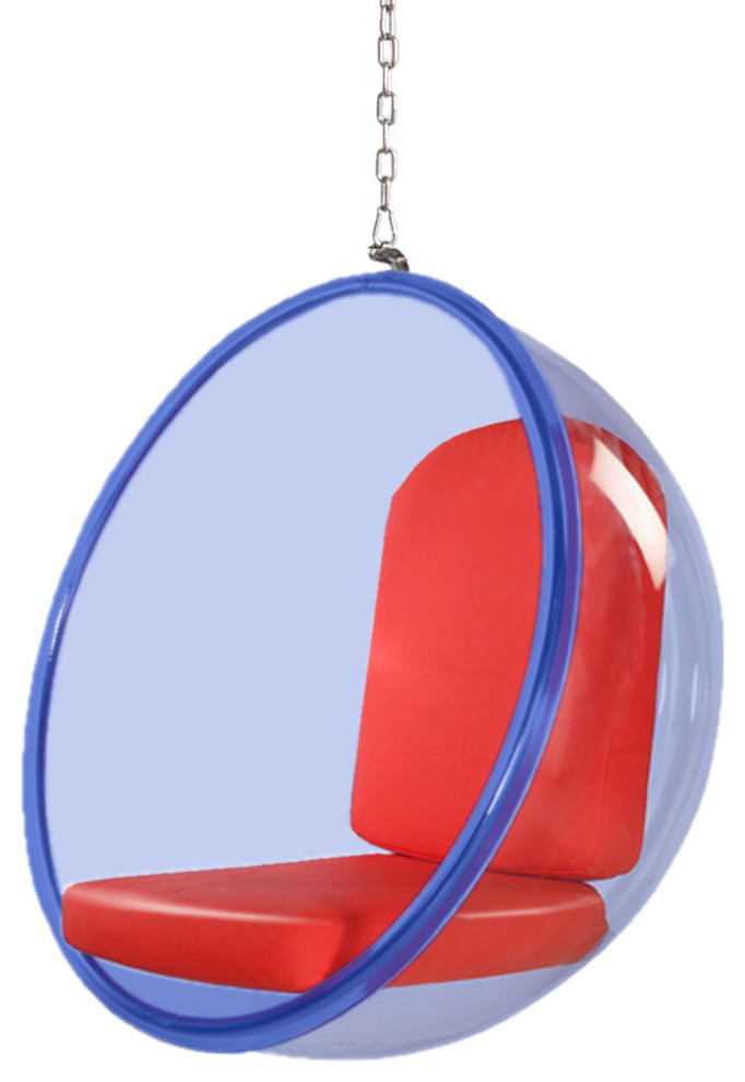 Modern Classics Bubble Hanging Chair Blue Acrylic, Red Contemporary
