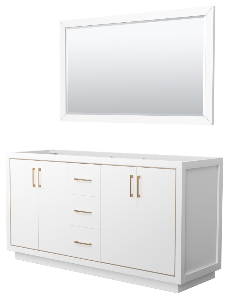 Icon 66" Double Vanity, White, No Top, No Sink, Satin Bronze Trim, 58 ...