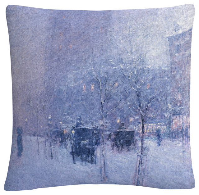 Childe Hassam 'Late Afternoon New York Winter' 16"x16" Decorative Throw Pillow