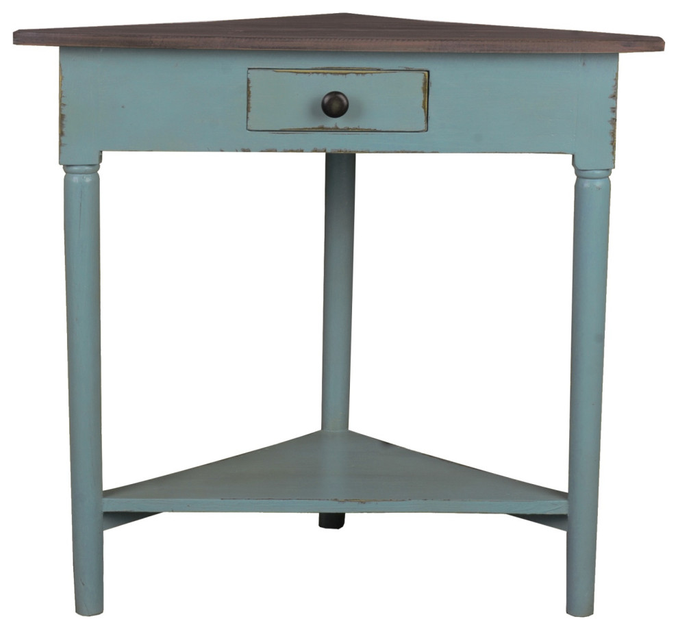 Sunset Trading Cottage Corner Table | Distressed | Beach Blue | Raftwood