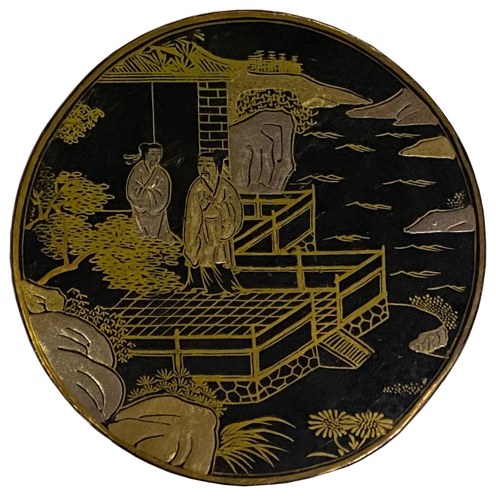 Chinese Black Lacquer Golden Graphic Round Display Box, Hws2230